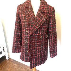 NWOT Black and red pea coat